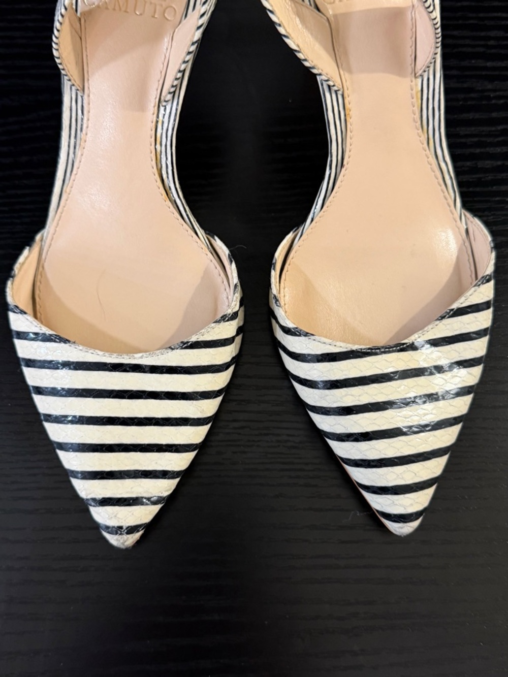 Vince Camuto Barlowe Striped Leather Slingback Heels - Picture 5 of 14